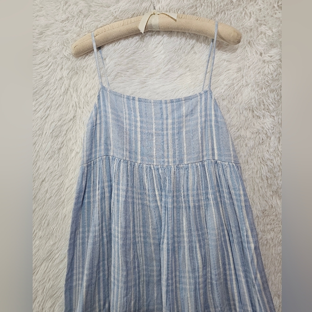 American Eagle Outfitters Baby Doll Light Blue Plaid Midi Dress Large - Picture 3 of 16